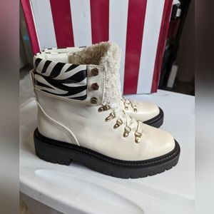 Circus by Sam Edelman Womens  Ivory With Zebra Print Combat Boo…